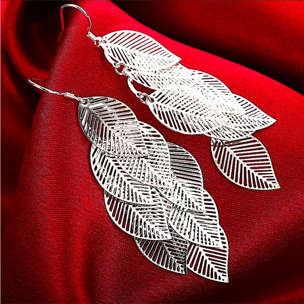 Sterling Silver Feather Boho Dangle Earrings